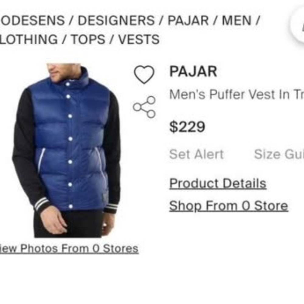 Men's Vest  PAJAR Puffer Vest- $229  Size:M NEW wTags